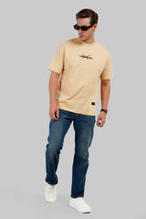 Sunset Warrior Beige Oversized Fit T-Shirt Men Pic 3