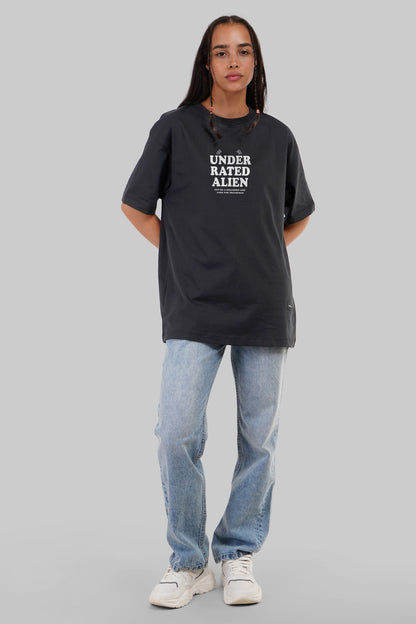 Spaceship Treasure Black Oversized Fit T-Shirt Women