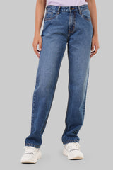 Blue Mid Rise Straight Women Jeans Pic 1