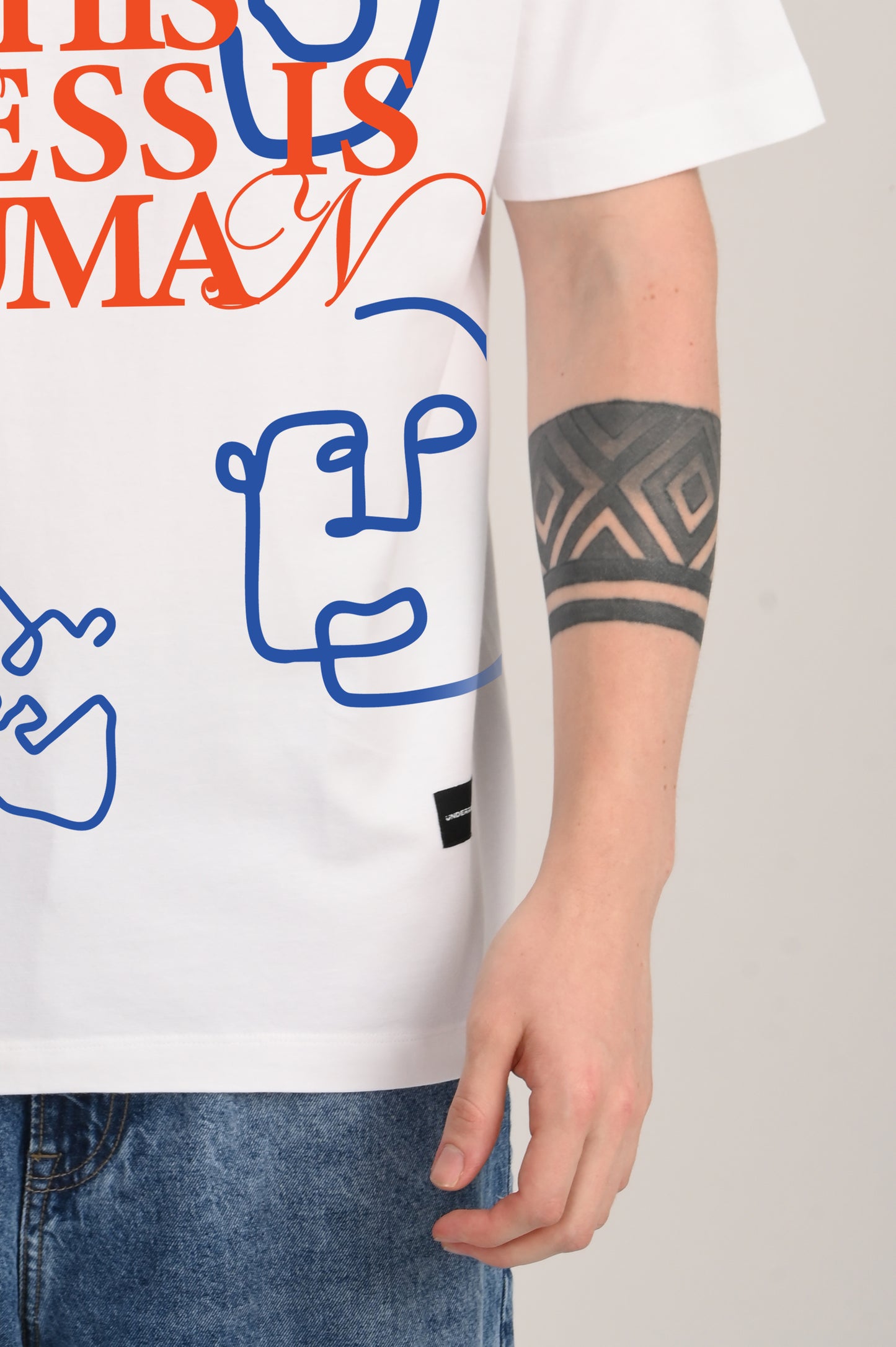 This Mess is Human Minimal Art White Oversized Fit T-Shirt Men Pic 2
