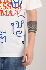 This Mess is Human Minimal Art White Oversized Fit T-Shirt Men Pic 2