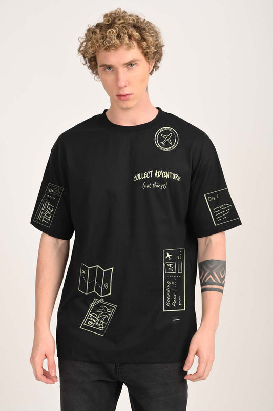 Collect Adventure Black Oversized Fit T-Shirt Men Pic 1