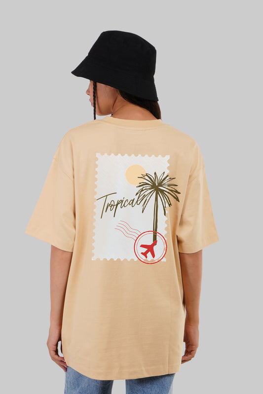 Tropical Vacation Beige Oversized Fit T-Shirt Women Pic 1