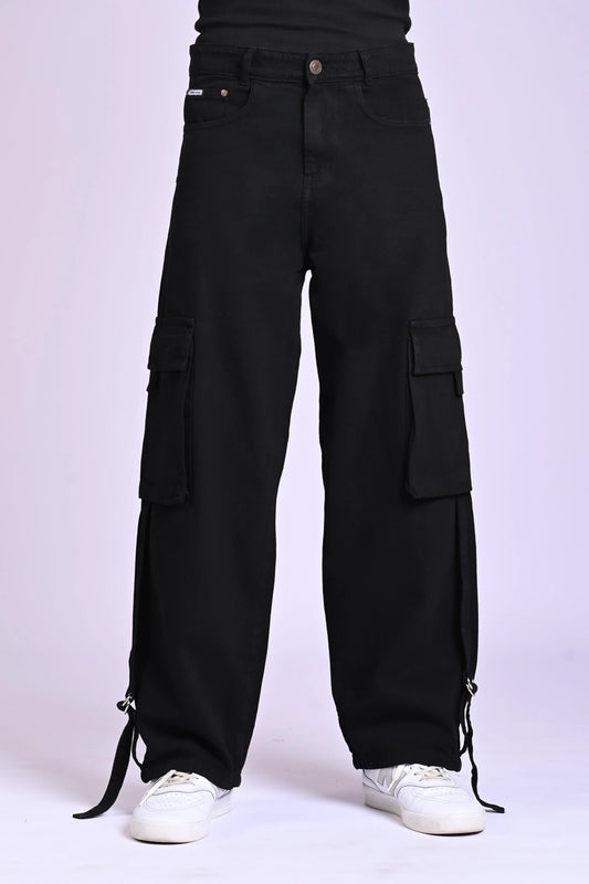 Deep Jet Black Men's Baggy Cargo jeans