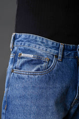 Blue denim jeans multiple angles product shots back pocket label detail e-commerce gallery