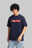 Boxed Underrated Navy Blue Oversized Fit T-Shirt Men Pic 1