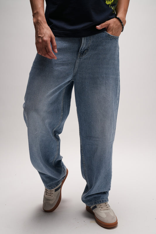 Light Grey Blue Men's Baggy Jeans