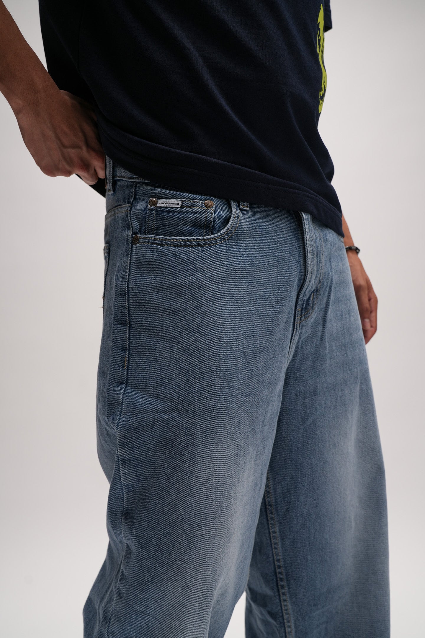 Light Grey Blue Men's Baggy Jeans