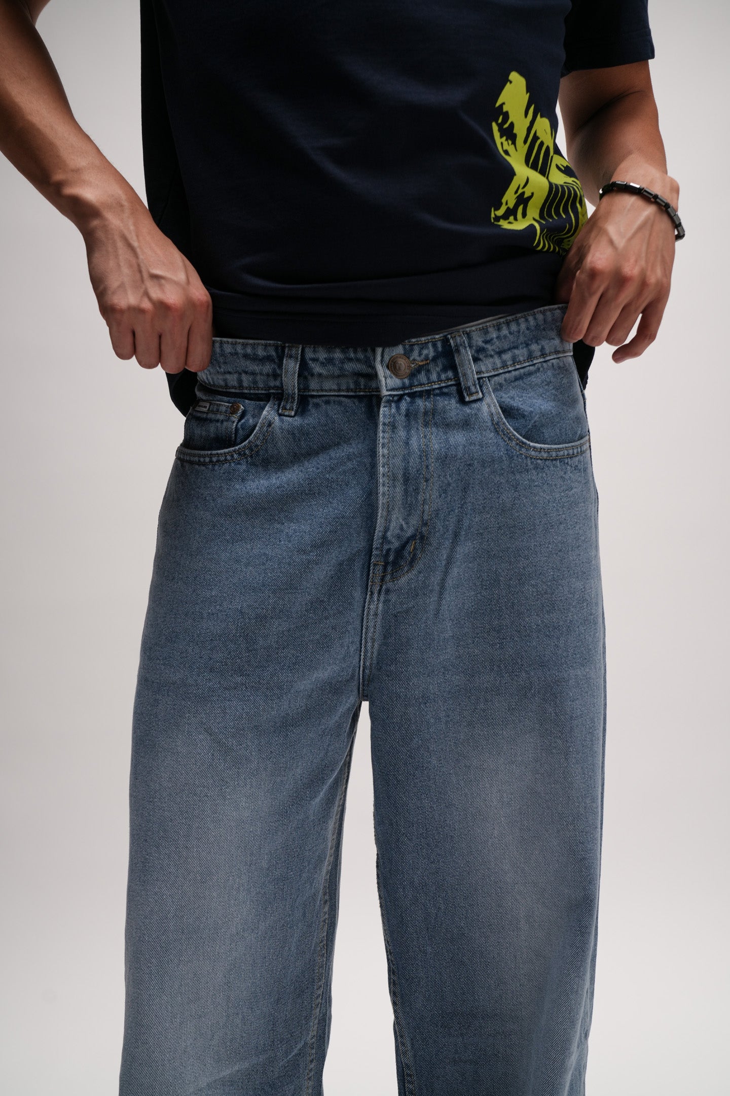 Light Grey Blue Men's Baggy Jeans