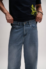 Light Grey Blue Men's Baggy Jeans