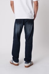 Dark Ink Blue Distressed Men's Baggy Jeans