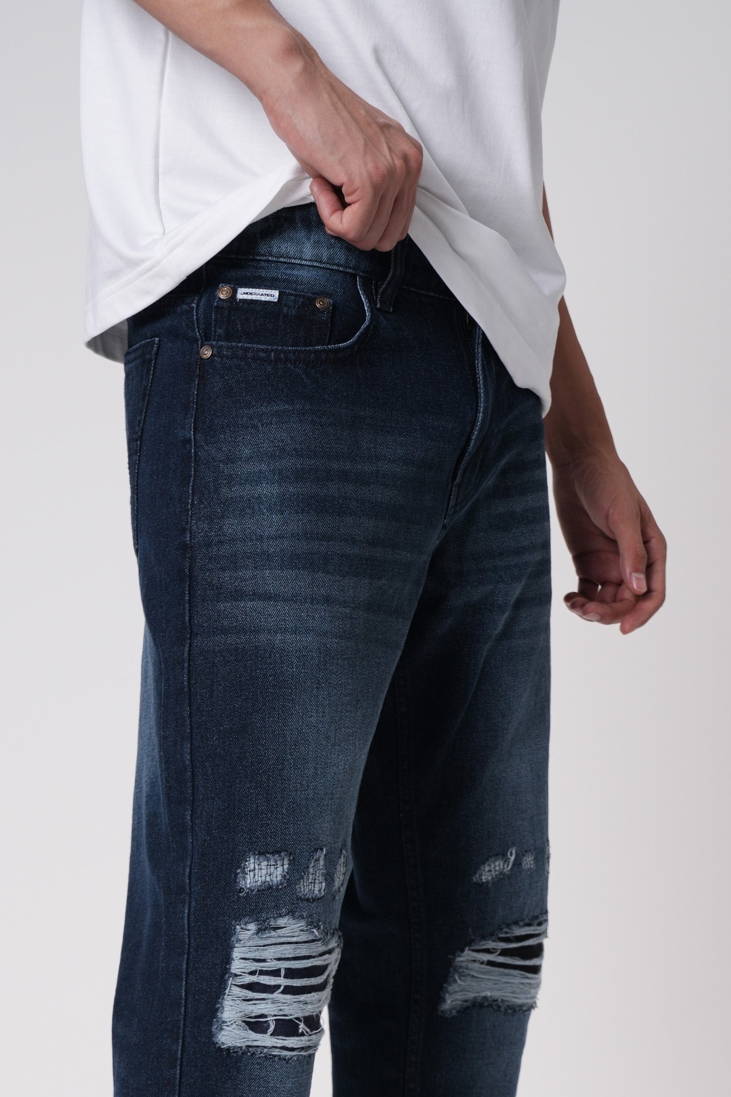 Dark Ink Blue Distressed Men's Baggy Jeans