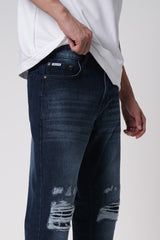 Dark Ink Blue Distressed Men's Baggy Jeans