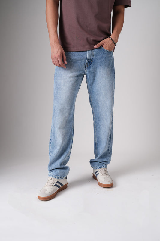 Light Blue Men's Semi-Distressed Straight Jeans