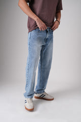 Light Blue Men's Semi-Distressed Straight Jeans