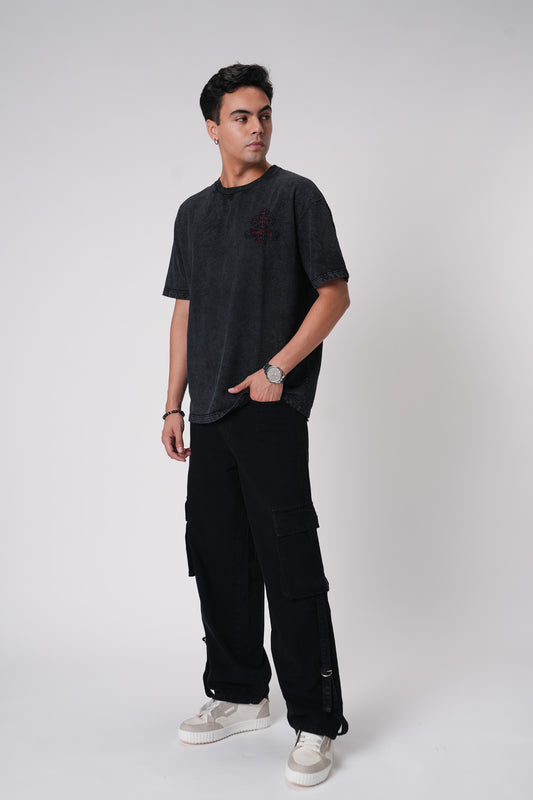 Deep Jet Black Men's Baggy Cargo jeans