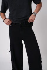 Deep Jet Black Men's Baggy Cargo jeans
