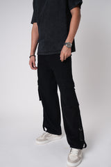 Deep Jet Black Men's Baggy Cargo jeans