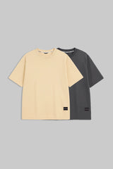 Pack of 2 Oversized T-shirts - Beige/ Grey
