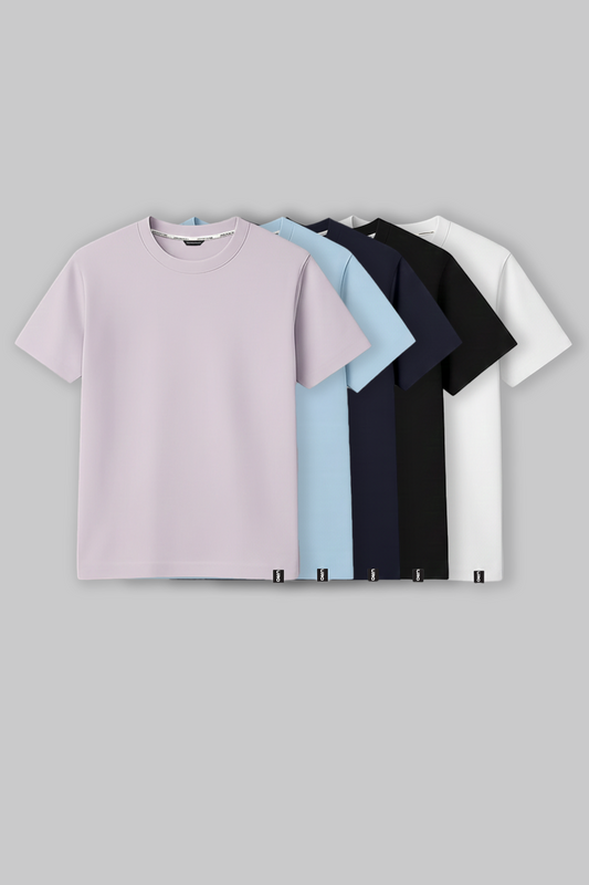 Pack of 5 Regular Fit T-shirts - Liliac/Blue/Navy/Black/White