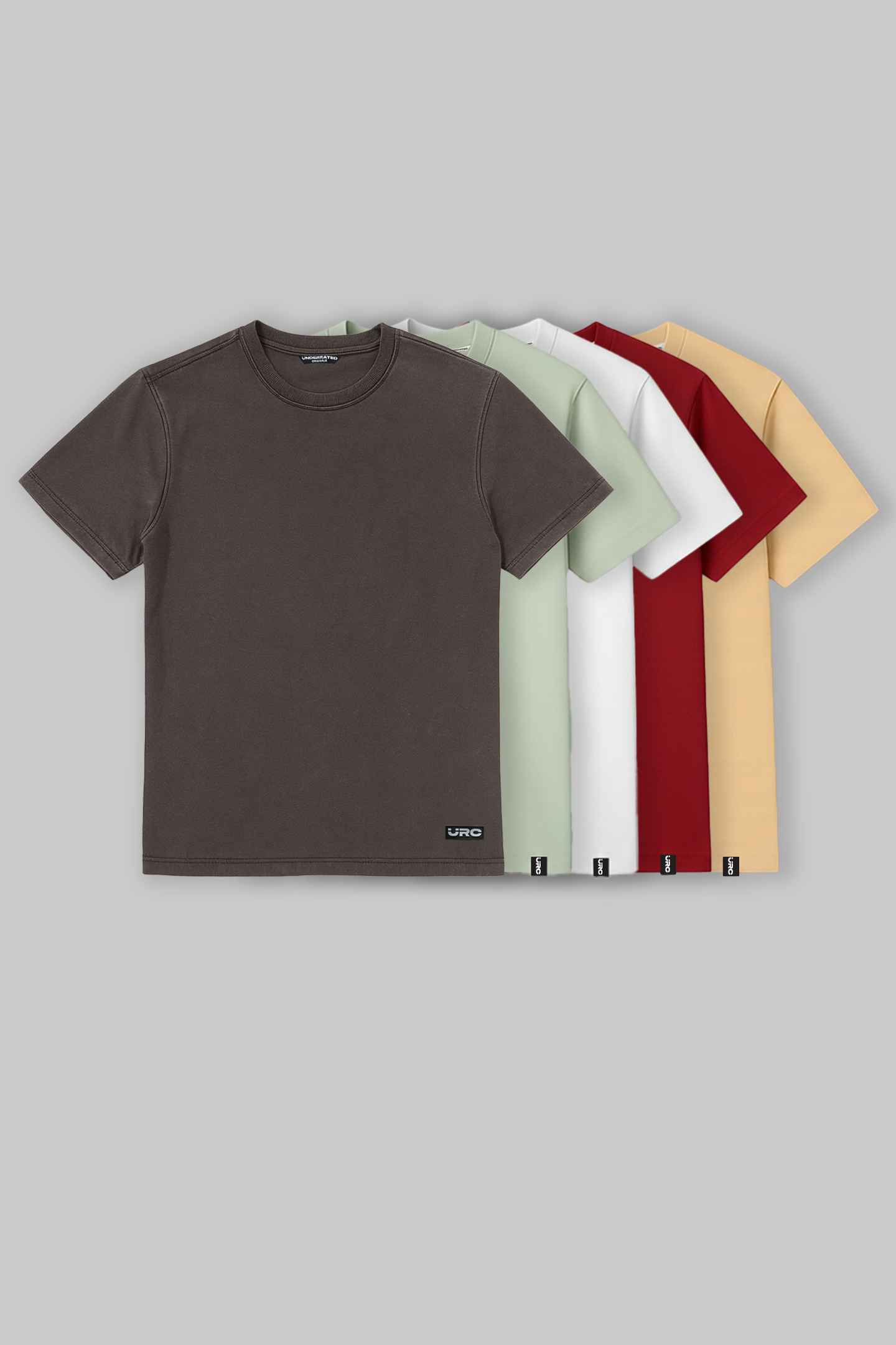 Pack of 5 Regular Fit T-shirts - Grey/Green/White/Red/Beige
