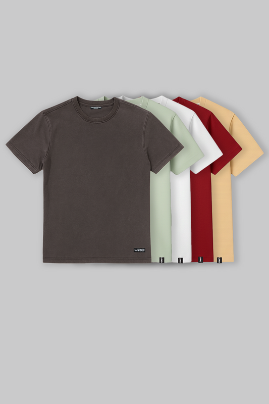 Pack of 5 Regular Fit T-shirts - Grey/Green/White/Red/Beige