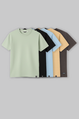 Pack of 5 Regular Fit T-shirts - Green/Black/Blue/Beige/Grey