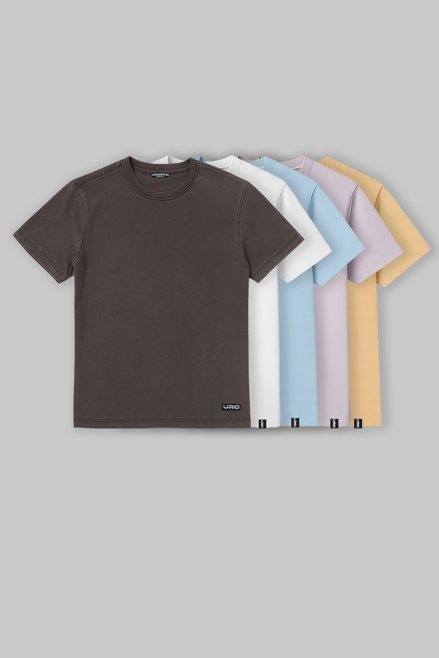 Pack of 5 Regular Fit T-shirts - Grey/White/Blue/Lilac/Beige