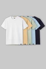 Pack of 5 Regular Fit T-shirts - White/Beige/Green/Blue/Black
