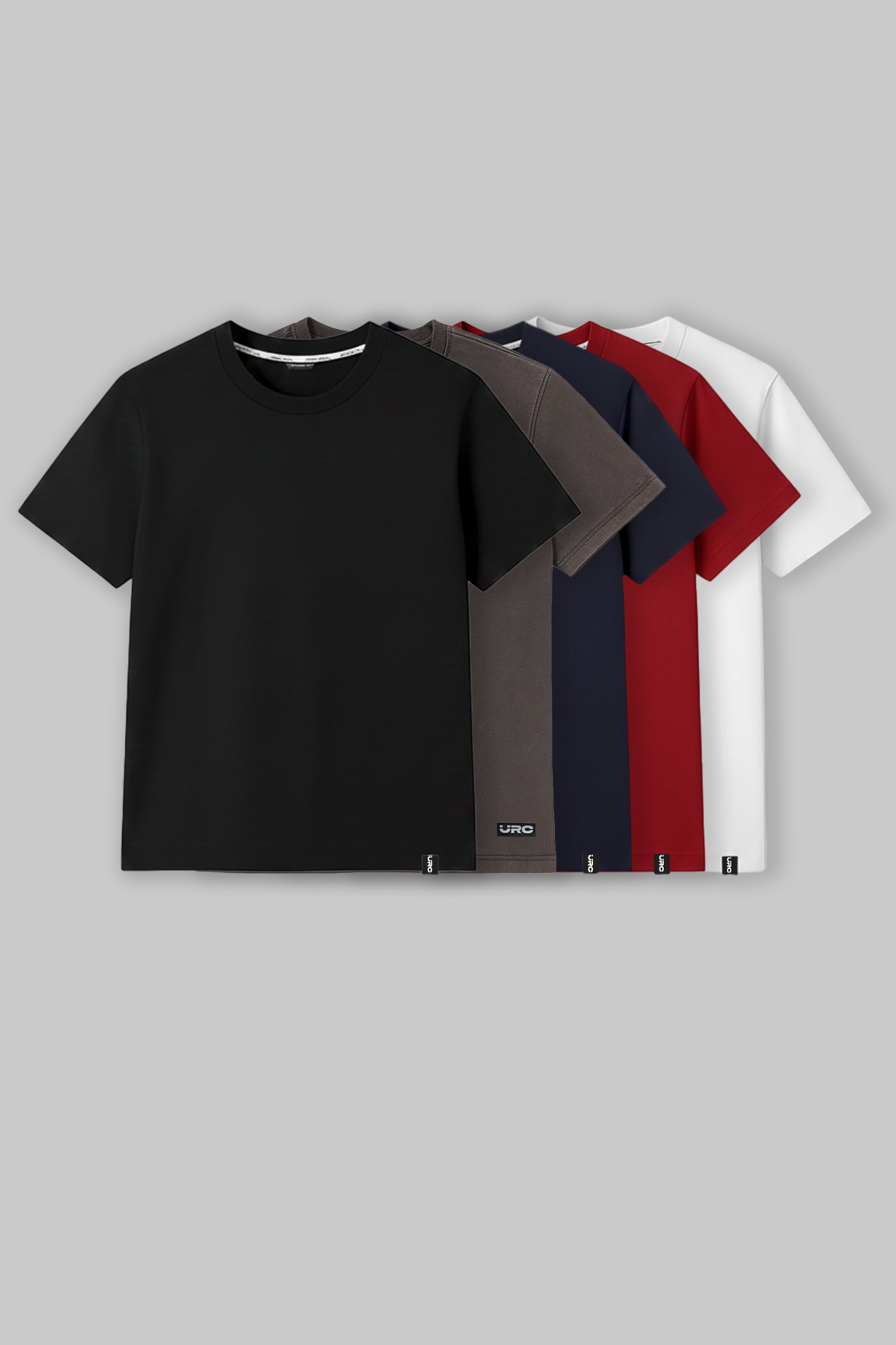 Pack of 5 Regular Fit T-shirts - Black/Grey/Navy/Red/White