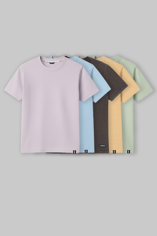 Pack of 5 Regular Fit T-shirts - Lilac/Blue/Grey/Beige/Green