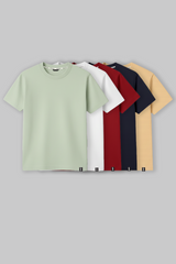 Pack of 5 Regular Fit T-shirts - Green/White/Red/Navy/Beige
