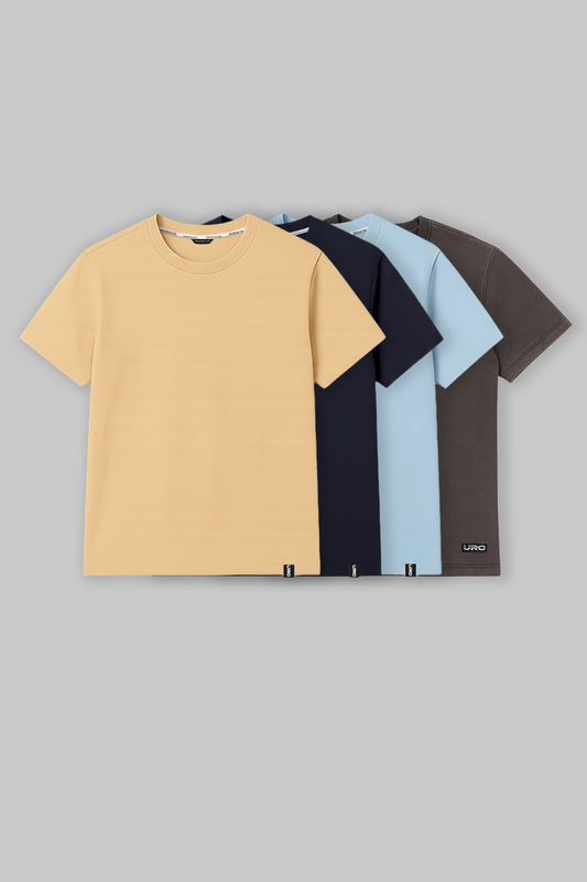 Pack of 4 Regular Fit T-shirts - Beige/Black/Blue/Grey