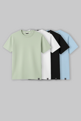 Pack of 4 Regular Fit T-shirts - Green/White/Black/Blue