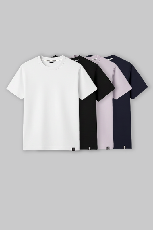 Pack of 4 Regular Fit T-shirts - White/Black/Lilac/Navy