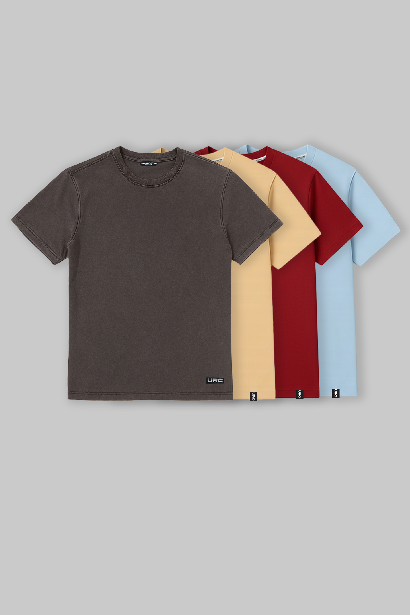 Pack of 4 Regular Fit T-shirts - Grey/Beige/Red/Blue