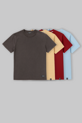 Pack of 4 Regular Fit T-shirts - Grey/Beige/Red/Blue