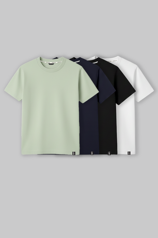 Pack of 4 Regular Fit T-shirts - Green/Navy/Black/White