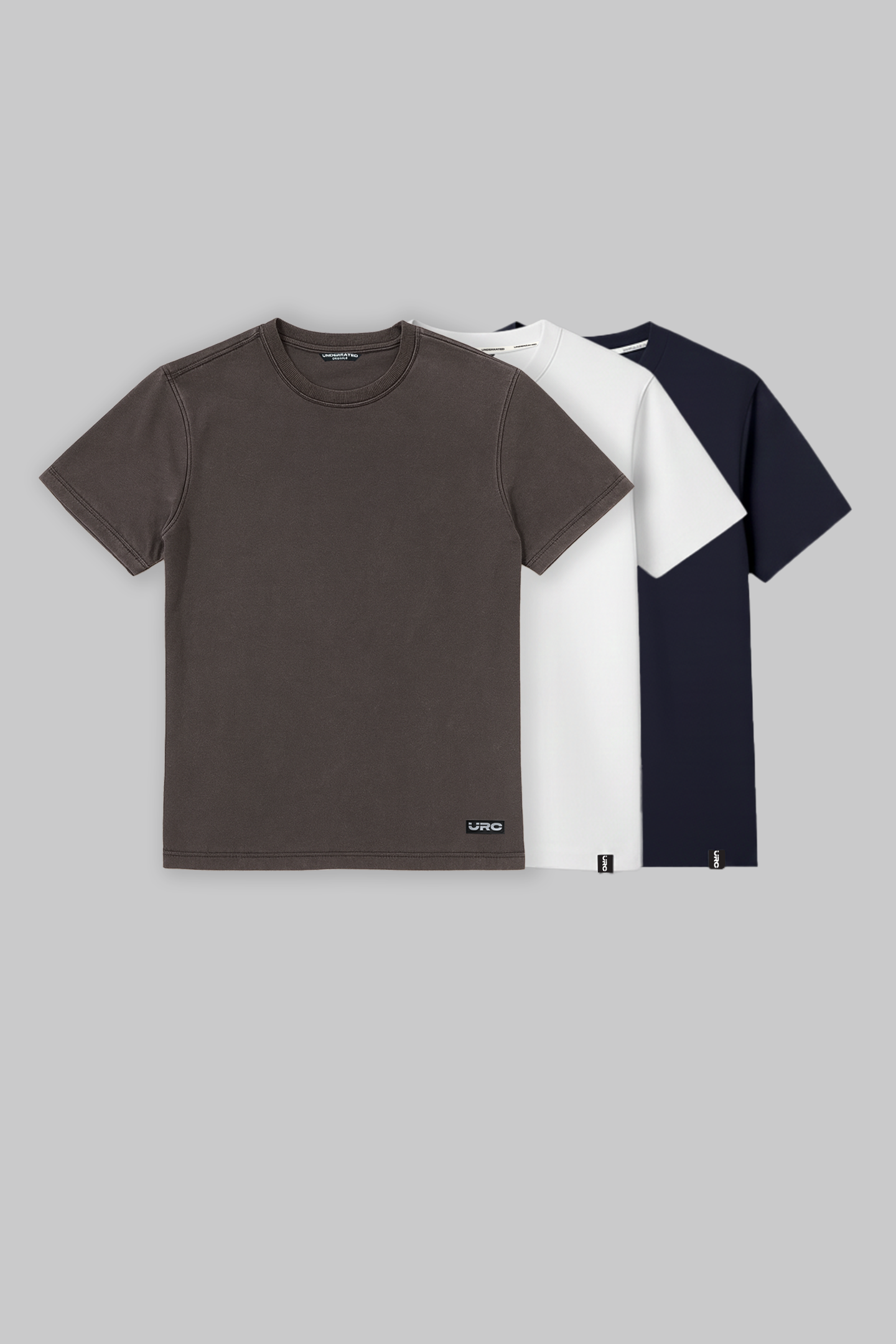 Pack of 3 Regular Fit T-shirts - Grey/White/Navy