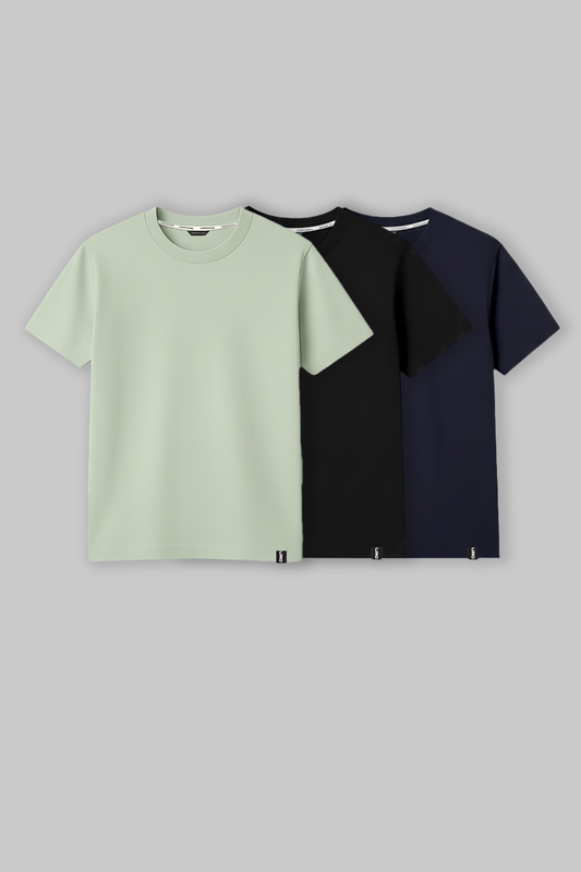 Pack of 3 Regular Fit T-shirts - Green/Black/Navy