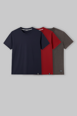 Pack of 3 Regular Fit T-shirts - Navy/Red/Grey