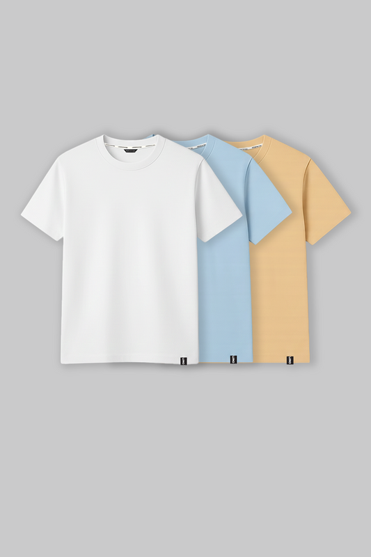 Pack of 3 Regular Fit T-shirts - White/Blue/Beige