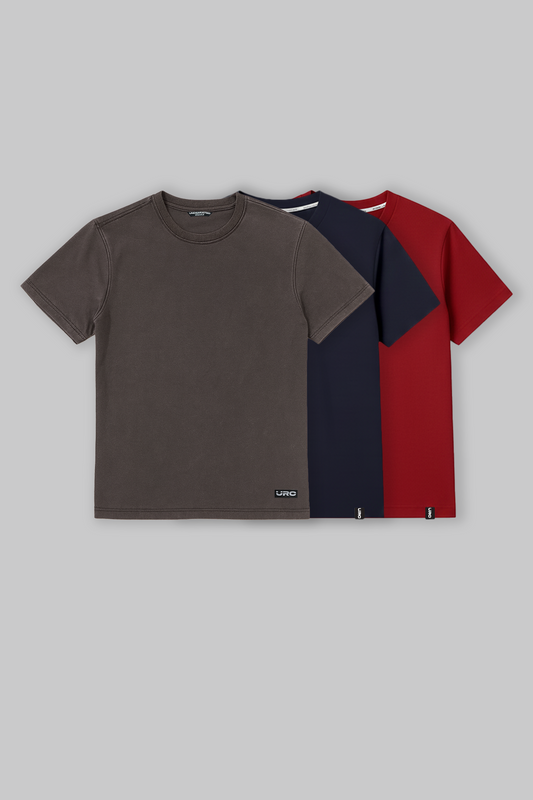 Pack of 3 Regular Fit T-shirts - Grey/Navy/Red