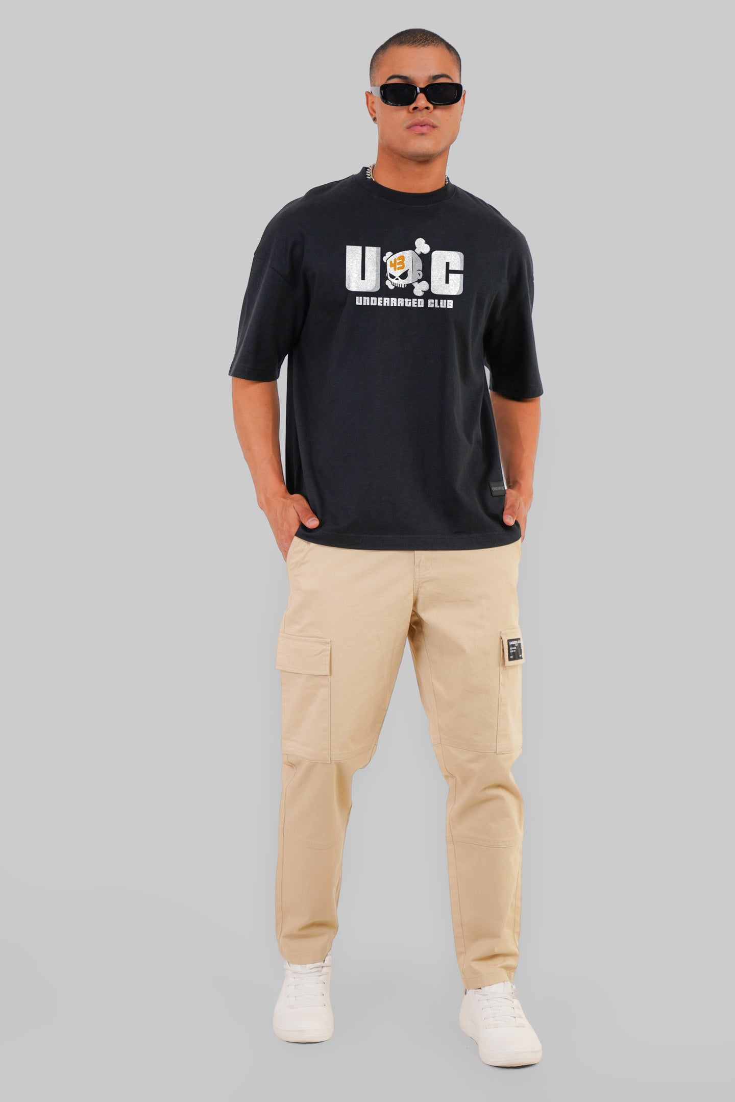 Underrated Skull Urban Black Baggy Fit T-Shirt Men