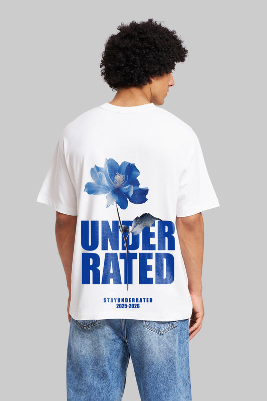 Blue Bloom Flower White Oversized Fit T-Shirt Men Pic 1