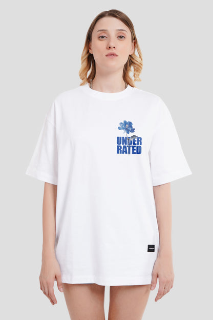 Blue Bloom Flower White Oversized Fit T-Shirt Women Pic 1