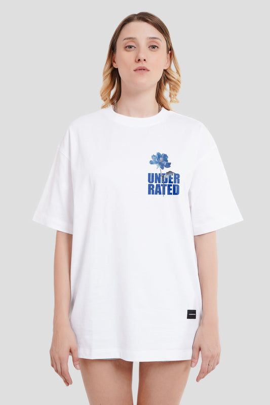 Blue Bloom Flower White Oversized Fit T-Shirt Women Pic 1