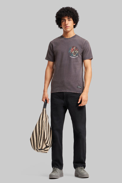 Tiger Roar Grey Acid Washed T-Shirt Men Pic 3