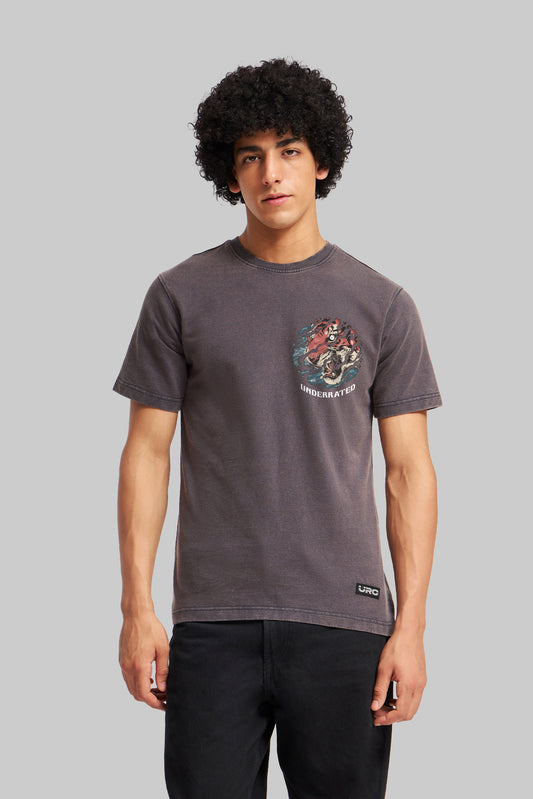 Tiger Roar Grey Acid Washed T-Shirt Men Pic 1