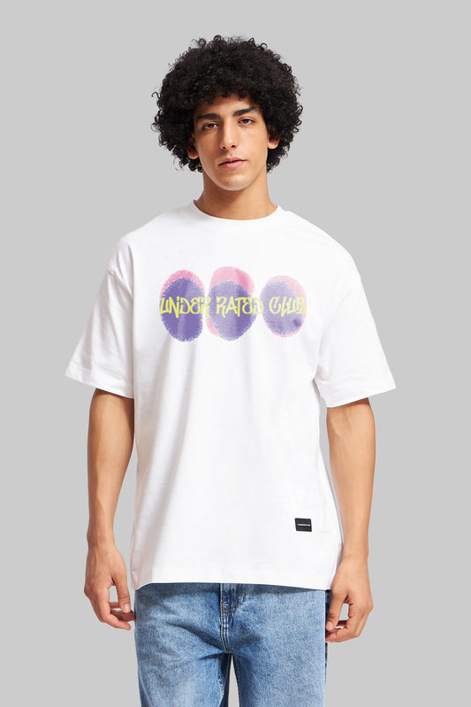 Underrated Club Airbrush Effect White Oversized Fit T-Shirt Men Pic 1